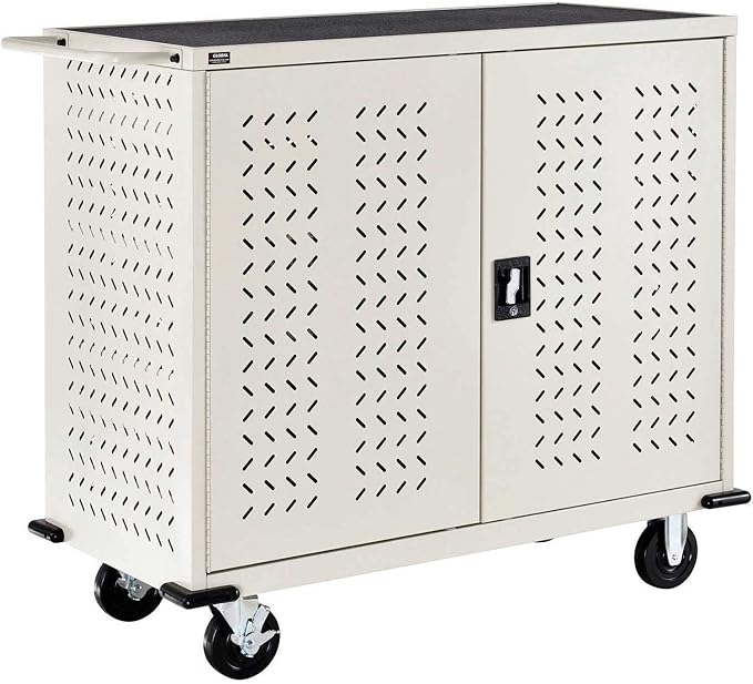 Global Industrial Mobile Storage & Charging Cart, 24 Laptop & Chromebook Device Capacity, Putty, Unassembled, Laptop and Tablet Storage & Charging Cart