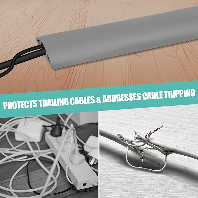 Floor Cord Cover Self Adhesive Cord Hider,10FT Cable Management, Extension Strip Protector for Wires, Prevent Cable Trips for Offices, Gyms, Exhibitions Cavity:0.3"(W) x 0.28"(H) Gray