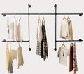 Industrial Pipe Clothes Rack Wall Mounted Clothing Rack,Heavy Duty Iron Pipe Garment Rods,Detachable Multi-Purpose Clothing Hanging Rod/Garment Bar, Black