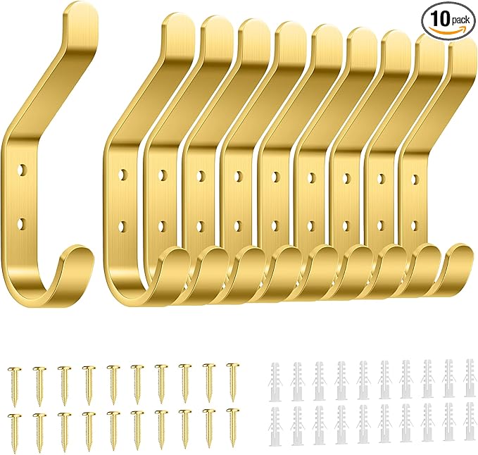 Coat Hooks Wall Mount for Hanging: 20LB Sturdy Hanger for Backpack, Towel, Bag, for Closet, Bathroom, Door, Mushroom, Brushed Gold 10 Pack, 3.75"