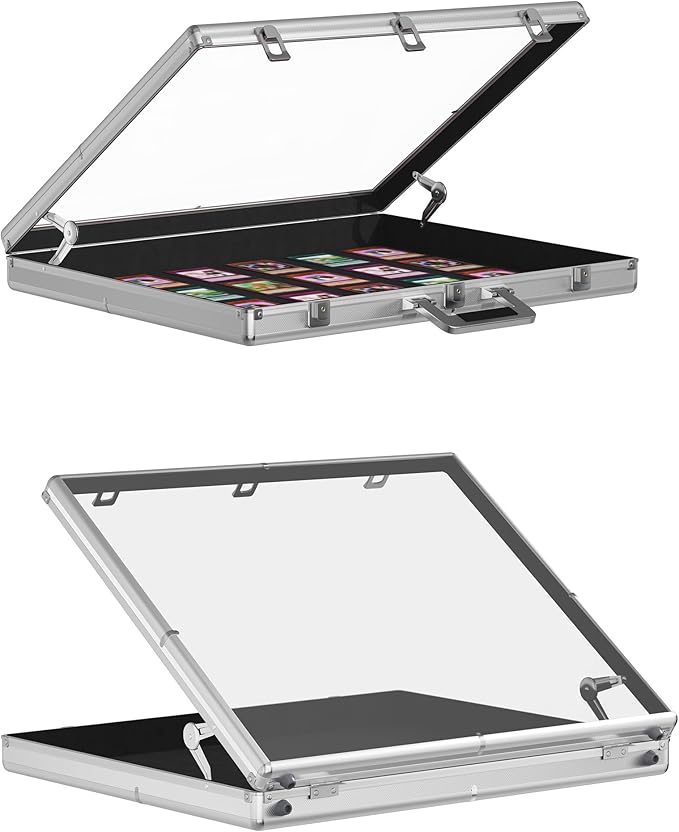 Portable Trade Show Display Case, 24''x20'' Aluminum Card Show Display Case with Lock, Table Top Sports Card Showcase with Clear Acrylic Glass for Jewelry, Trading Cards, Collectibles, Pastry Shows