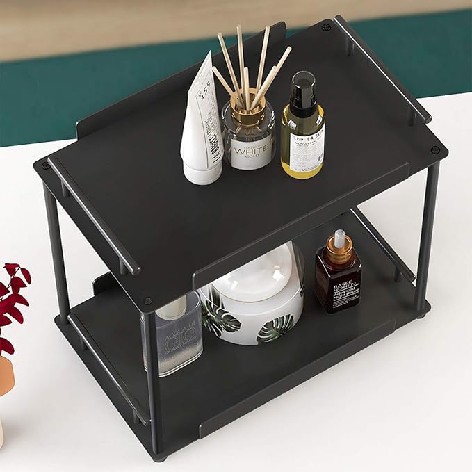 FLE Bathroom Organizer Countertop,Bathroom Counter Organizer Decorative Tray Cosmetic Organizer,Countertop Storage Shelf for Bathroom, Kitchen, Living Room, Bedroom, Dressing Table (2-Tier)