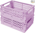 Pastel Plastic Storage Baskets 2 Pack, Collapsible Crates for Organizing, Space-Saving Bins for Kitchen, Office, Bedroom (Purple, Small: 5.8"x 3.8" x 2.2")