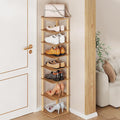 LUCKNOCK Vertical Shoe Rack, 8-Tier Tall Narrow Shoe Organizer for Entryway, Closet, Dorm & Small Spaces, Freestanding Wooden Shoe Shelf Tower for Boots, Sneakers, Heels. (Walnut)
