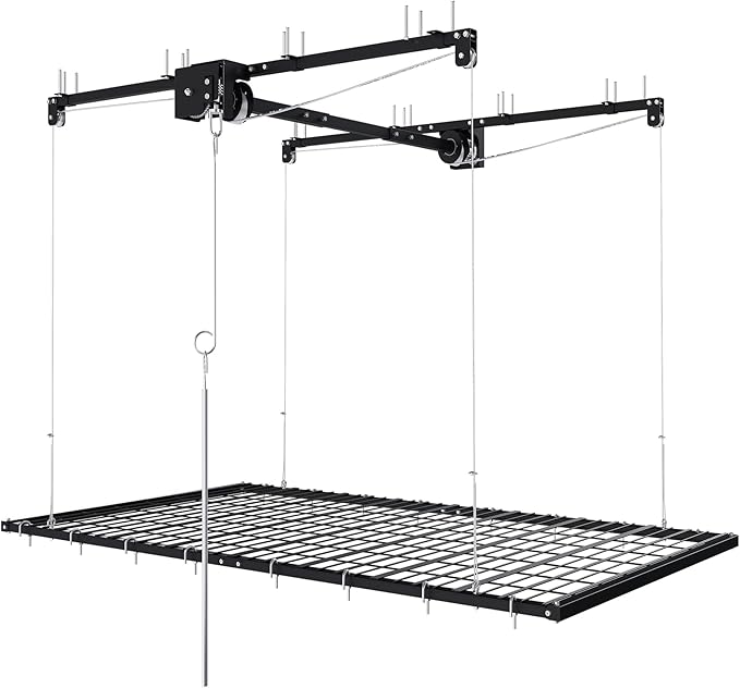 4x8 FT Overhead Garage Storage Rack - 325LBS Heavy-Duty All-Steel Construction | Crank-Down System for High Ceilings 10-12 FT | Manual Safety Lock & Secure Ceiling Installation