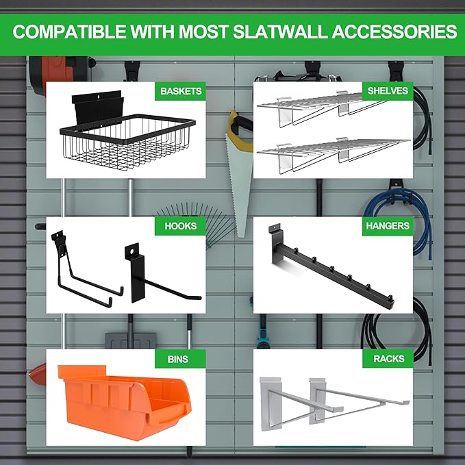 RELIANCER PVC Slat Wall Panels,4ft by 2ft (8 sqft) Garage Wall Organizer Storage System,Interlocking Slatwall Paneling Sheets,Workshop Slatwall Shelves Tools Organization,Wall Mounted Storage Rack