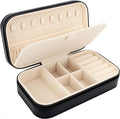 DesignSter Travel Jewelry Box, PU Leather Portable Jewelry Case, Small Jewelry Boxes for Gifts, Travel Jewelry Organizer for Women Rings Earrings Necklaces Bracelets (Black)