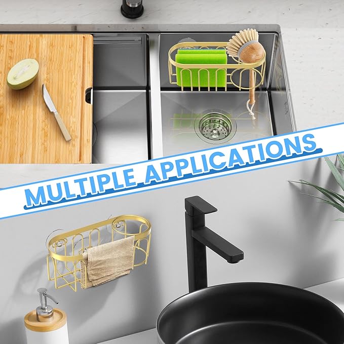 2Pcs Kitchen Sink Sponge Holder 304 Stainless Steel Suction Cup Sink Drain Rack Rustproof Kitchen Sink Organizer No Drill Dish Sponge Holder Tray for Kitchen Bathroom