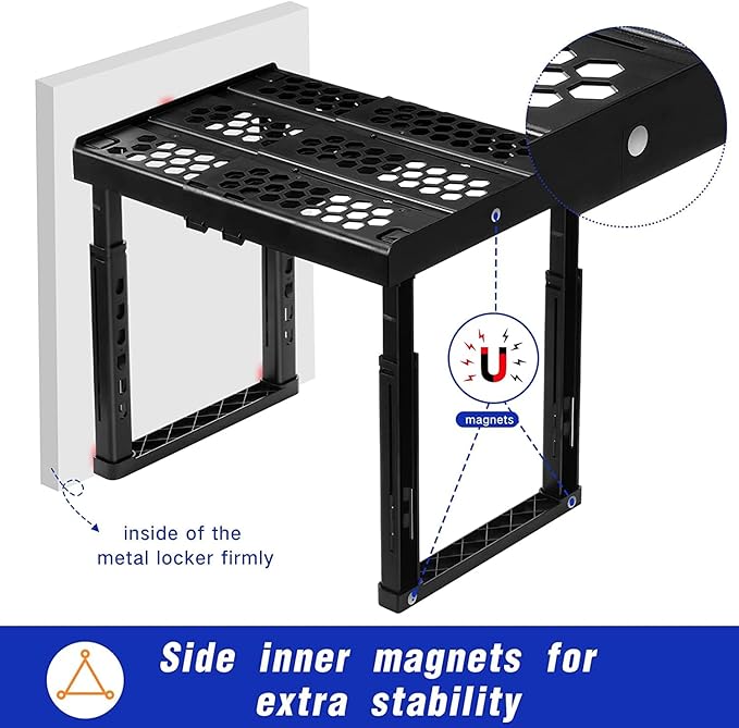 Locker Organizer Shelf， Adjustable Width and Height , Ideal Locker for School, Office, and Gym Lockers (Blue 2 Pack)