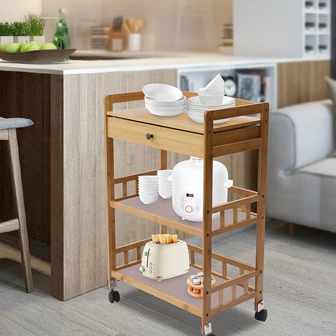 Kitchen Carts on Wheels with Storage, Rolling Storage Cart with Handles, Lockable Wheels, Top Drawer, Utility Carts on Wheels Microwave Stand for Kitchen, Living Room