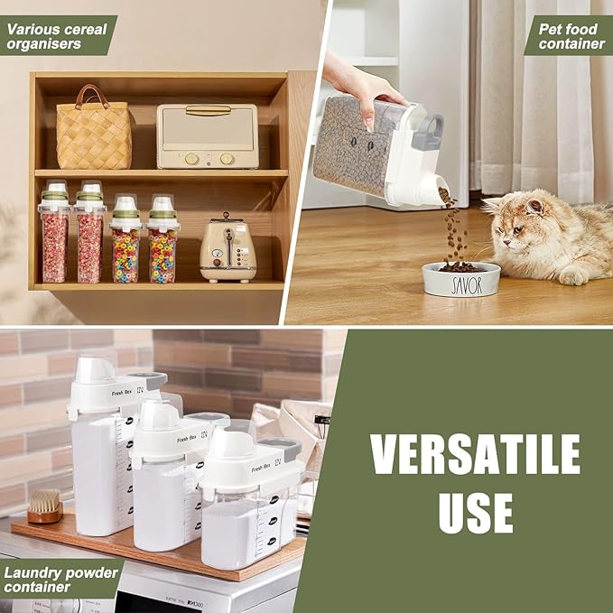 Cereal Storage Container 2Pack,85oz/2.5L Airtight Food Storage Containers With Lids,Organizers Storage With Measuring Cup for Beans,Sugar,Rice,Nuts,Snacks,Dog Cat Pet Food,Candy