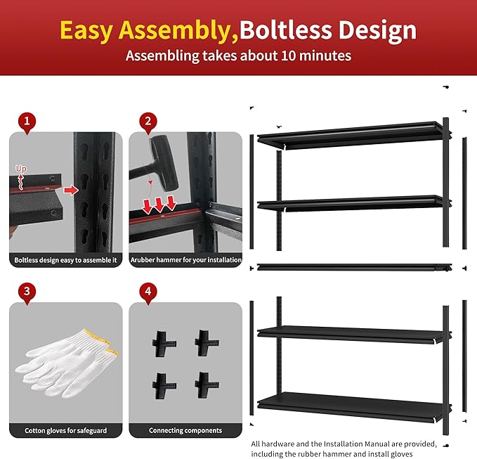 Metal Garage Shelving, Adjustable 5-Tier Heavy Duty Shelving, 3000 LBS Garage Shelving Unit and Storage，Heavy Duty Shelves for Basement,Warehouse，Kitchen (23.6" D*47.2" W*72" H)