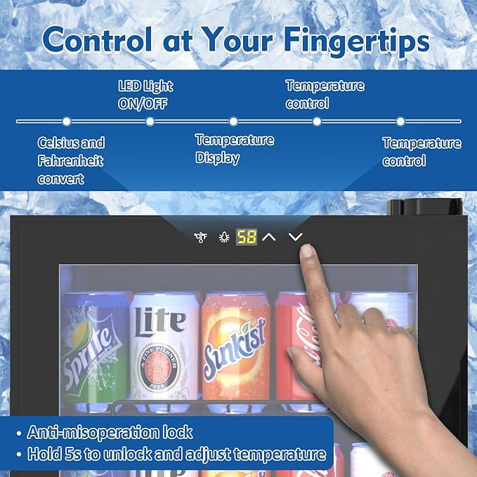 Beverage Refrigerator, 3.2 Cu.ft Mini Fridge with Glass Door, Adjustable Digital Temperature Control for Soda, Beer, Wine for Home, Office or Bar