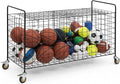 MyGift X-Large Capacity Black Metal Sports Ball and Gym Equipment Storage Rolling Cart with 2 Compartments, Lock Latch and Heavy-Duty Locking Caster Wheels, Garage Ball and Gear Organizer Holder