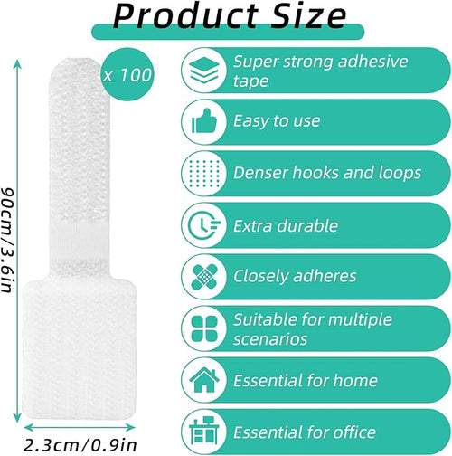 100Pcs Hook and Loop Cable Straps, Adhesive Wire Management Appliance Cord Organizer Self Adhesive Cable Ties for Kitchen Office Household Essentials, Easily Organize Desktop Wires (White)