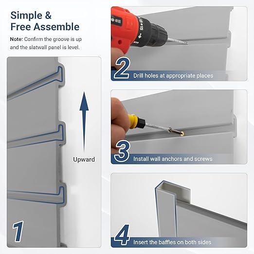 Slatwall Panel 8 FT x 4 FT, Interlocking Slat Wall Paneling, Wall Mounted PVC Wallpanel, Suitable for Garage Storage and Organizer, Slatwall Board, Shelves - Grey