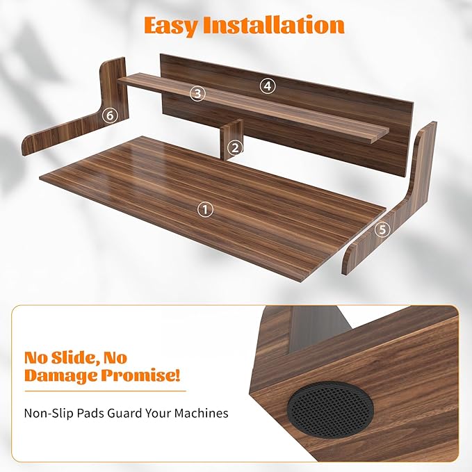 2-Tier Washer Dryer Countertop, Wood Laundry Countertop with Edge, 54" x 27.5" Top Cover for Laundry Machine, Washer and Dryer Wood Shelf Topper for Laundry Room Counter Storage Organization, Walnut