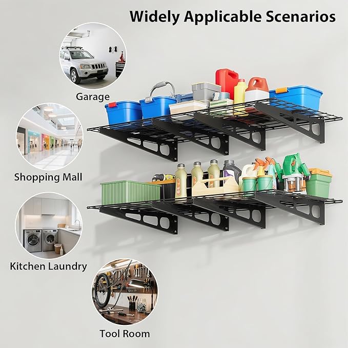 2 Pack 2x6 FT Garage Shelves Wall Mounted,1600 LBS Heavy Duty Wall Shelf with Adjustable Distance,for Garage,Kitchen Laundry,Shopping Mall and Tool Room,Black