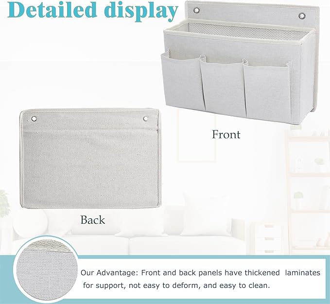 Wall Hanging Organizer Bag/Hanging Baskets with Large Mesh Compartment & 3 Pockets，Over the Door Organizer Space Saving Storage for Bedroom,RV Camper, Closet (White- 1 Pack)