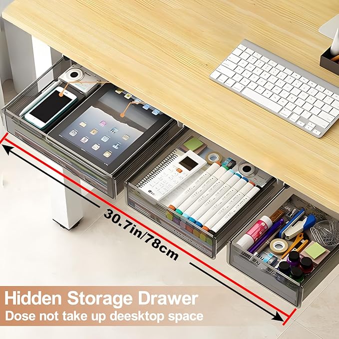 Under Desk Table Drawer Storage Organizer,3 Pack Large & Medium & Small Slide Out Desk Drawers - Hidden Desktop Organizer,Attachable Pencil Storage Tray Under Table(SML)
