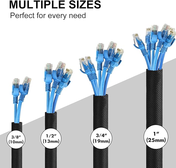 Secbolt Cord Protectors from Pets No Chew, 25ft - 3/8 inch Ultra Durable Cord Covers for Pets, Bite-Resistant Cable and Wire Protector for Cats, Dogs, Rabbits - Black