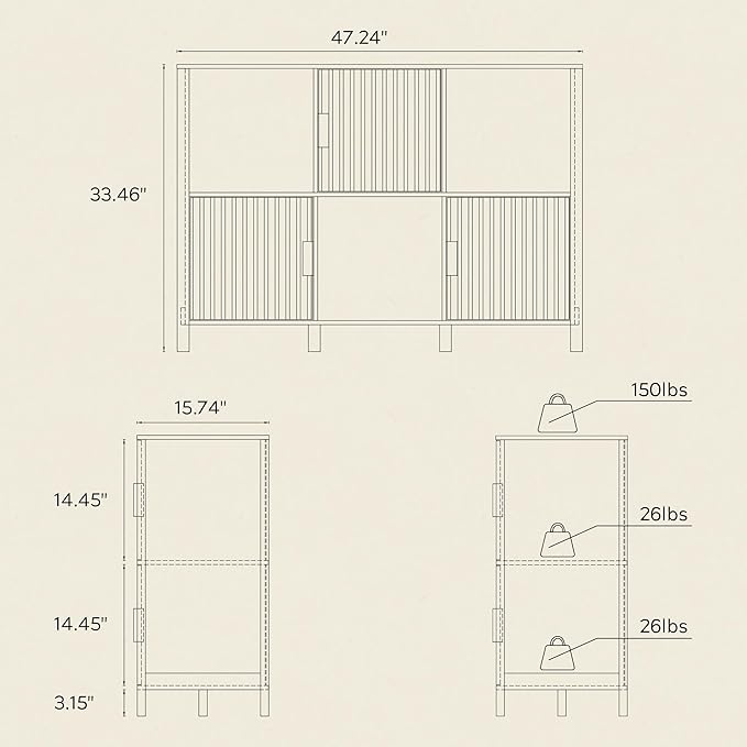 Fluted Storage Bookshelf Set of 2, Modern Wood Floor 6 Cube Bookcase with Doors and Open Shelf, 2-Tier Short Organizer Shelf for Living Room, Bedroom Light Oak