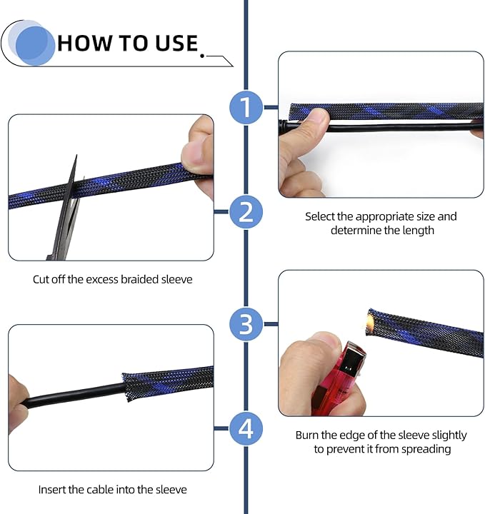 Expandable Braided Sleeving, PET Automotive Wire Loom, Flexible Cable Management for Audio Video and Other Home Device, Cord Protector from Pets (Black Blue, 5/8" x 100ft)