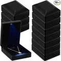 Landical 10 Pcs Pendant Necklace Box with LED Light Velvet Necklace Case for Pendant Bracelet Ring Earring, Jewelry Storage(Black)