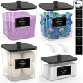 3+1 Pack Clear Laundry Pods Container & Dryer Sheet Holder, Plastic Square Laundry Room Organization and Storage Jars with Black Lids, Scoops & Labels for Detergent, Powder, Dryer Balls