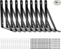 10 Pack L 6" x H 4" Heavy Duty Shelf Brackets with Screws Open Floating Shelving Bracket L Brackets Black Metal Shelf Brackets for Shelves, Room, Pantry,Garage