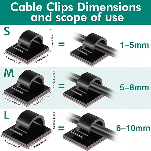 Namalu 60 Pieces Mini Cable Clips Hooks Christmas Light Clips Self Adhesive Light Hooks Cord Clips for Desk Outdoor String Lights(Small,Black)