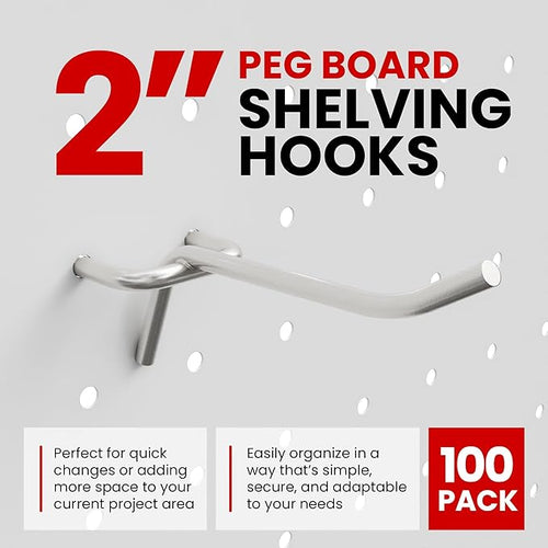 100 Pack PEG Board Pegboard Shelving Hooks 2" Length Wholesale Lot