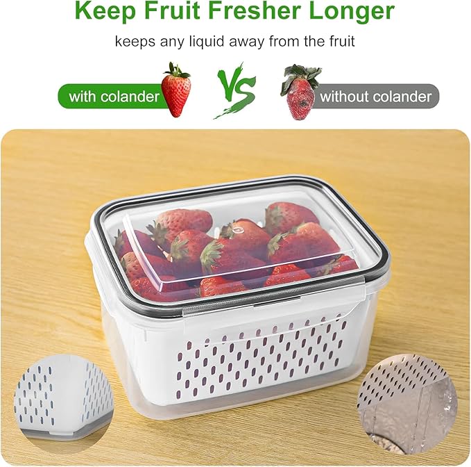 Freshmage Fruit Storage Containers for Fridge with Removable Colander, Airtight Food Storage Container, Dishwasher Safe Produce Saver for Refrigerator, Keep Berry Fruit Fresh Longer 4 pcs Small Clear