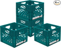 ORGANIZE-IT! Authentic Milk Crate, 4 Pack - Heavy-Duty Storage Crate, Easy-Grip Handles, Versatile Storage Crate Box, 13" L x 13" W x 11" H (Teal)