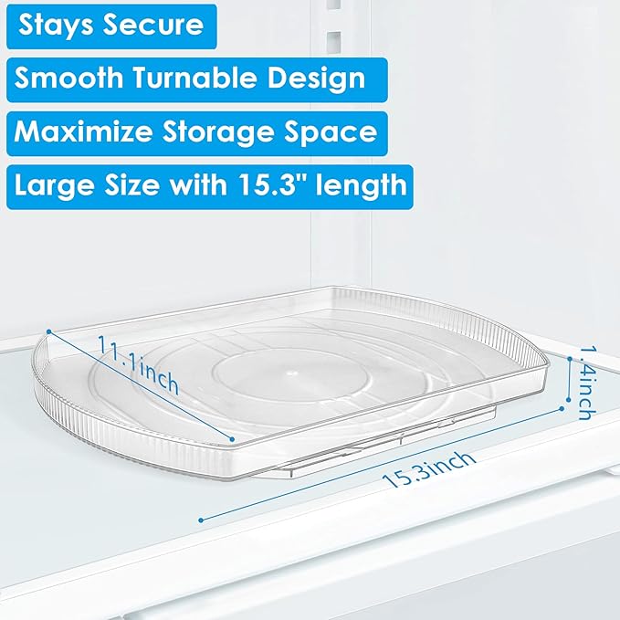 FIRJOY Lazy Susan Turntable for Refrigerator, Square Turntable Organizer for Fridge Cabinet, Pantry, Countertop (15.3" x 11.1" Rectangle 1 Pack - Clear)
