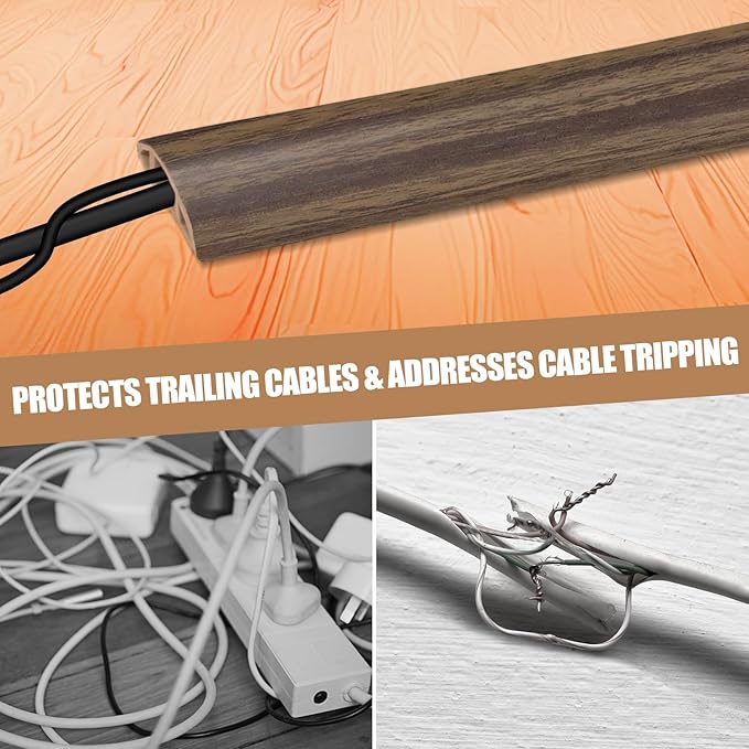 Floor Cord Cover Self Adhesive Cord Hider,10FT Cable Management, Extension Strip Protector for Wires, Prevent Cable Trips for Offices, Gyms, Exhibitions Cavity:0.3"(W) x 0.28"(H) Wood Walnut