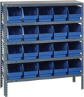Quantum Storage Systems 1839-204BL Store More Steel Shelving Unit with 6" Shelf Bins, 18" D x 36" W x 39" H, Blue