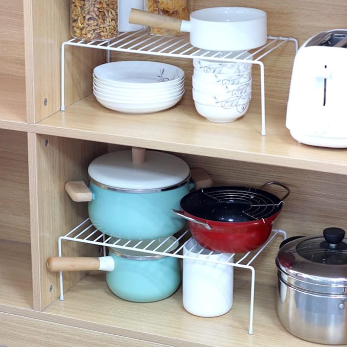 Kitchen Cabinet Shelf Organizer Set of 5, Large (15.7 x 9.4 inch) Metal Wire Pantry Storage Shelves, Dish Plate Racks for Cabinets, Freezer, Counter, Cupboard Organizers and Storage, White