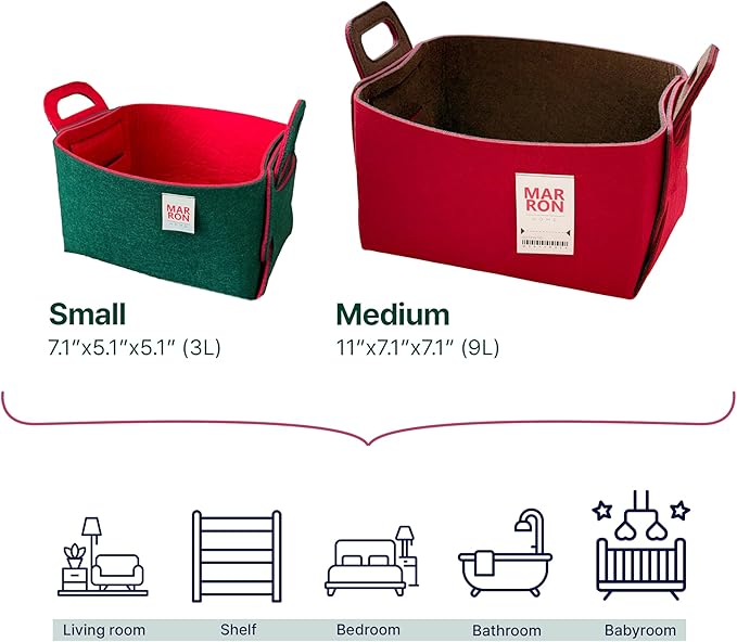 Collapsible Felt Redchoco Storage Bin Small 7.1"x5.1"x5.1" – Foldable Basket with Handles for Closet, Toy Storage, Laundry Room Organization, Decorative Storage Baskets for Shelves, Nursery