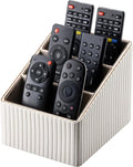 KINGFOM Remote Control Holder with 3 Compartments, Pu Leather Remote Caddy Desktop Organizer for TV, CD, Blu-Ray, Media Player, Heater Controllers and Cosmetics Office Supplies Light Beige