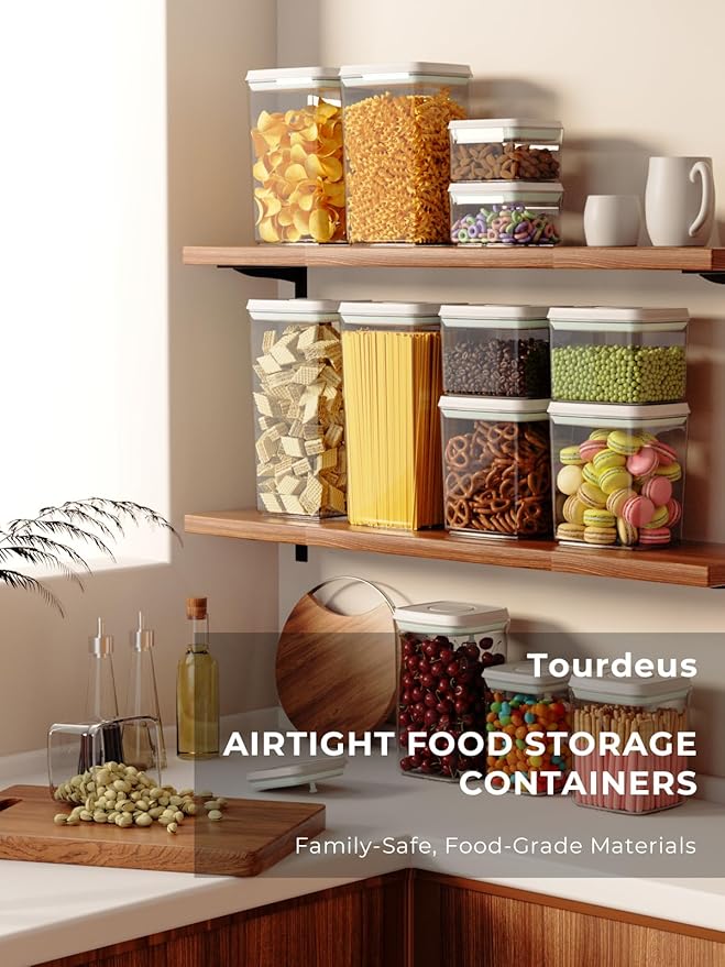 Pop Air Tight Containers Stackable- 2-Pack Cereal Storage Containers with Lids Airtight, Leakproof Pop Up Containers for Organizing, 1.5Qt & 0.5Qt