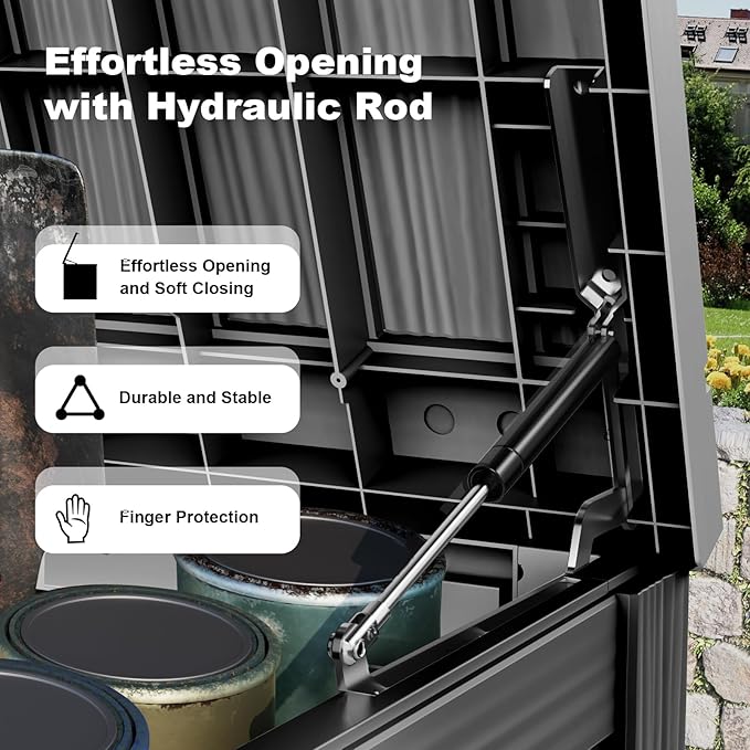 200 Gallon Waterproof Outdoor Storage Box, UV Resistant Resin Deck Box with Hydraulic Rod for Reinforced Stability, Perfect for Patio, Garden, and Pool,Black