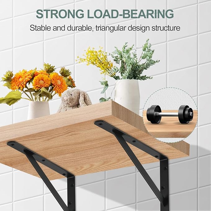 8 Pack L10 x H 8" Black Heavy Duty Shelf Brackets with Screws Metal Shelf Brackets Shelf Support Angle Brackets for Shelves L Brackets Heavy Duty Floating Shelf