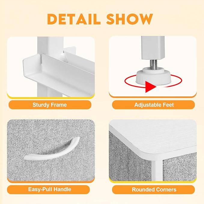 Curved Profile Dresser for Bedroom，4 Fabric Drawer Dresser with Waterproof Wood Top Chest of Drawers for Hallway, Living Room, Kid Room (White)