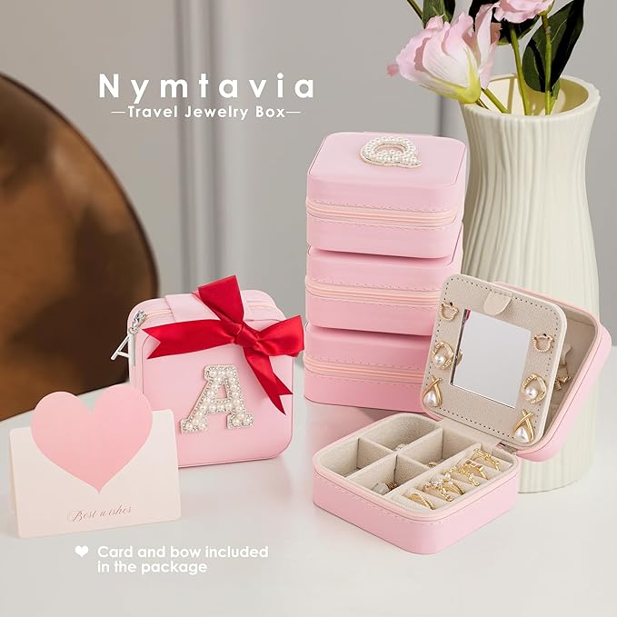 Birthday Gifts For Women - Initial Jewelry Box, Travel Jewelry Case, Small Travel Organizer, Graduation & Bridesmaid Gifts