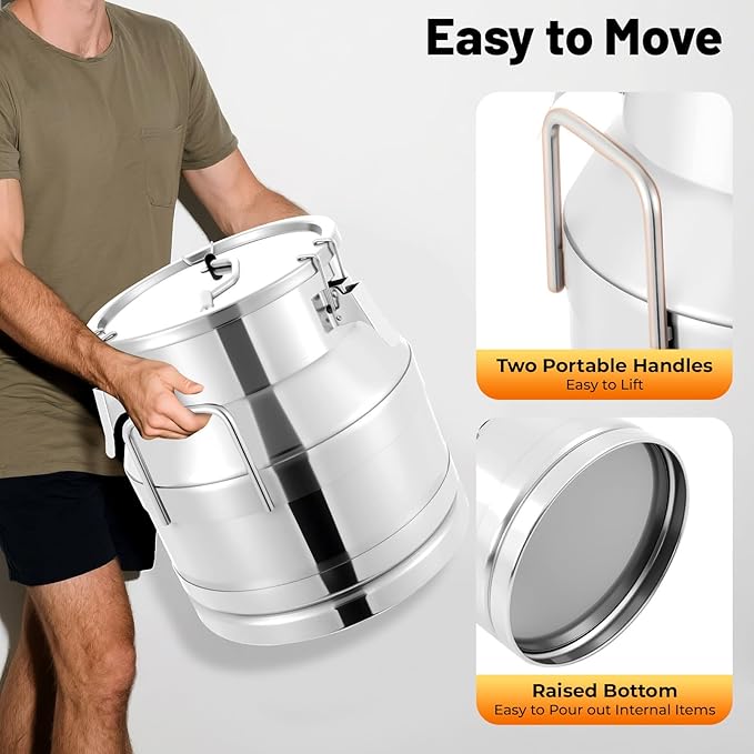 20L/5.3Gallon Stainless Steel Milk Can Wine Pail Bucket Water Jug Liquid Storage Pail w/Lid Commercial Fermentation Barrel Heavy Duty Liquid Storage Kitchen Rice Cereal Grain Coffee Bean Container