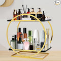 Perfume Organizer for Dresser, 2 Tier Makeup Organizer for Vanity, Bathroom Counter Organizer, Cosmetic Display Storage Gifts for Women (Black Gold)