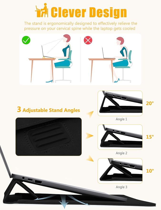 HYZUO 13.3-14 Inch Laptop Sleeve Case Bag with Adjustable Stand for MacBook Pro 14 M5/M4/M3/M2/M1 Pro/Max 2026-2021, MacBook Air/Pro 13.3, 13.8-13.5 Surface Laptop, with Pouch, Black