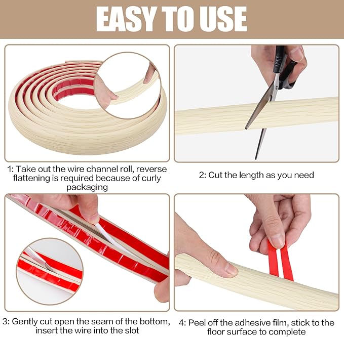 Floor Cord Cover Self Adhesive Cord Hider,20FT Cable Management, Extension Strip Protector for Wires, Prevent Cable Trips for Offices, Gyms, Exhibitions Cavity:0.39"(W) x 0.27"(H) Yellow Wood