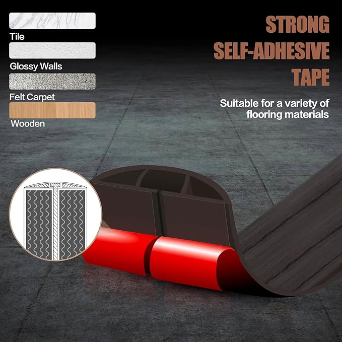Floor Cord Cover Self Adhesive Cord Hider,10FT Cable Management, Extension Strip Protector for Wires, Prevent Cable Trips for Offices, Gyms, Exhibitions Cavity:0.51"(W) x 0.3"(H) Black Wood